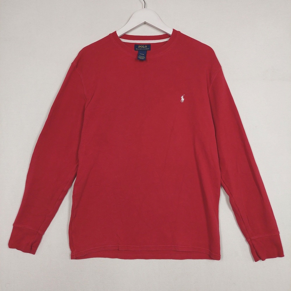 Polo Ralph Lauren Mens Red Waffle Knit Thermal Long Sleeve Shirt Medium